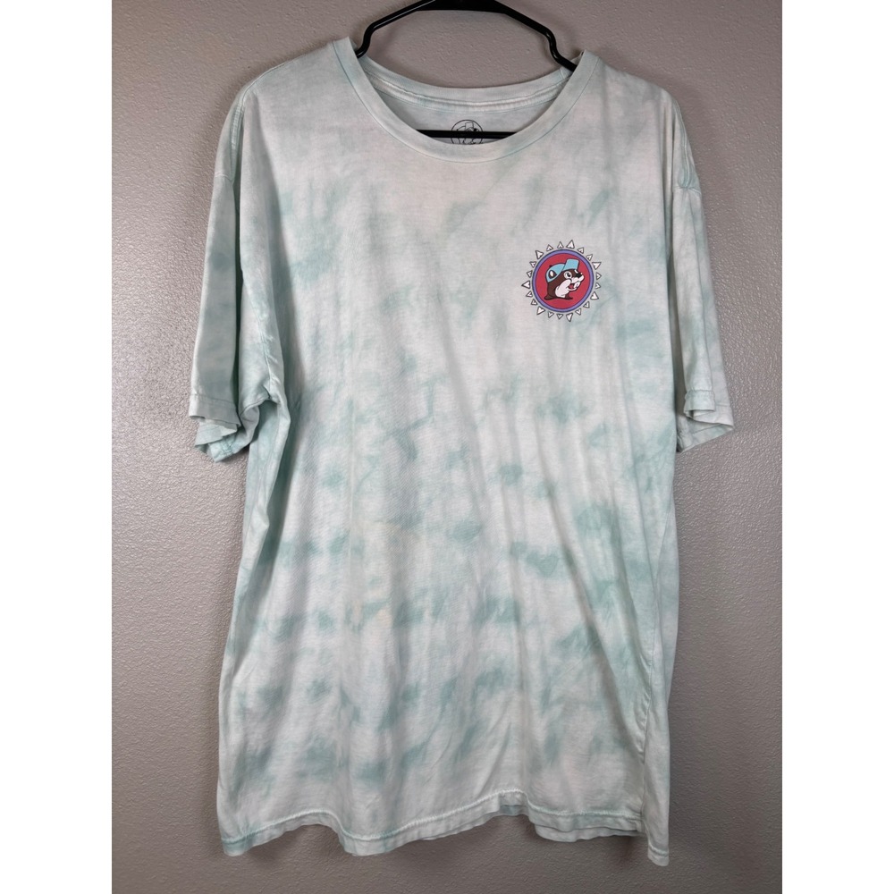 Bucc-ees Tie Dye Graphic T Shirt Men's Size Large Turquoise Blue Short Sleeve
